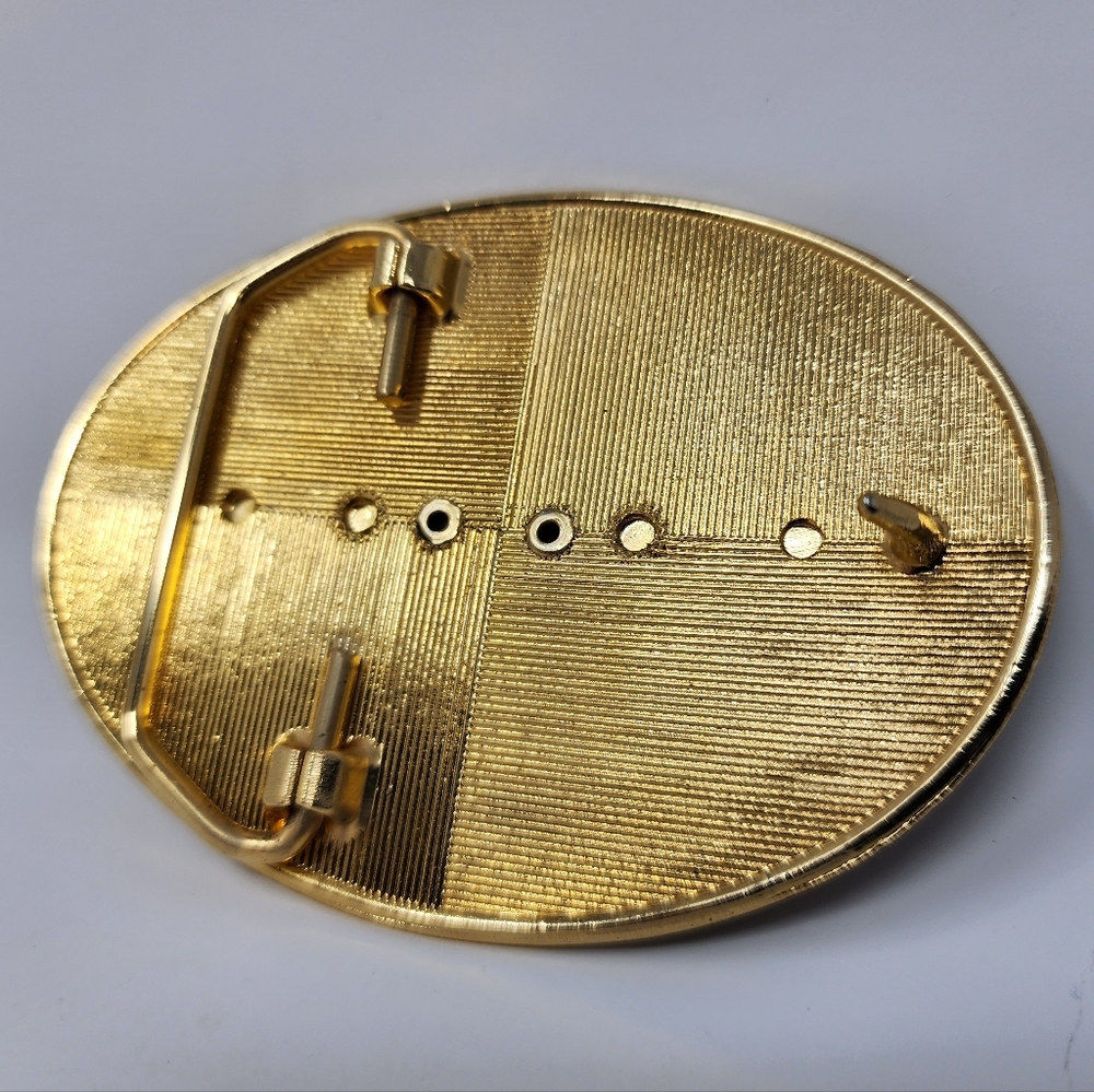 Western Style Polished Stone And Gold Tone Floral Embossed Belt Buckle - Picture 4 of 5